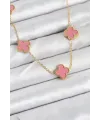 316L Çelik Zincir Gold Pembe Renk Yonca Kadın Kolye TJ-BKO10583