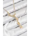316L Çelik Zirkon Taşlı Çiçek Model Gold Renk Kadın Kolye TJ-BKO10407