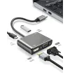 4’ü 1 Arada Type-C to Hub Dönüştürücü Adaptör – 4K Ultra HD HDMI & VGA Görüntü Aktarımı, PD Hızlı Şarj Destekli, USB Çoklayıcı