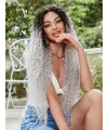 Afro Dalga Fiber Sentetik Tül Peruk - Siyah / Gri Ombreli