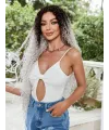 Afro Dalga Fiber Sentetik Tül Peruk - Siyah / Gri Ombreli