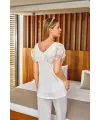 ieg™ Aqua 24650 Dantel ve Taş Detay Lohusa Pijama Takımı