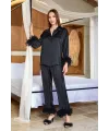 ieg™ Aqua 25583 Gömlek Yaka Otrişli Saten Pijama Takımı