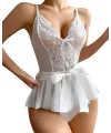 Beyaz Dantel İşlemeli Kurdelalı Fantezi Tül Babydoll