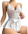 Beyaz Dantel İşlemeli Kurdelalı Fantezi Tül Babydoll