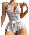 Beyaz Dantel İşlemeli Kurdelalı Fantezi Tül Babydoll
