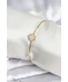 Beyaz Sedefli Yonca Model Gold Renk Kadın Bileklik TJ-BB8005