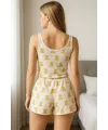 Beyaz Üstüne Ayıcık Desenli Askılı Şortlu Pijama Takımı
