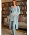 ieg™ Bone 6205 Kadın 3lü Jakarlı Sabahlıklı Lohusa Pijama Takımı