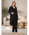 ieg™ Bone 6205 Kadın 3lü Jakarlı Sabahlıklı Lohusa Pijama Takımı