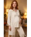 ieg™ Bone 6209 Kadın 3lü Dokuma Sabahlıklı Lohusa Pijama Takımı
