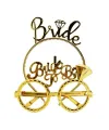 Bride Yazılı Taç ve Bride To Be Yazılı Gözlük Seti Altın Renk