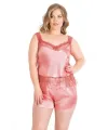 Büyük Beden Mercan Saten Babydoll Şort Takımı