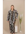 Büyük Beden Siyah Benekli Düğmeli Uzun Kol Viskon Pijama Takımı