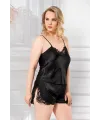 Büyük Beden Siyah Saten Babydoll Şort Takımı