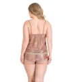 Büyük Beden Vizon Jakarlı Babydoll Şort Takımı