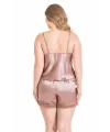 Büyük Beden Vizon Saten Babydoll Şort Takımı