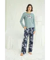 Çiçek ve Yaprak Desenli Baskılı Pijama Takımı