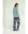 Çiçek ve Yaprak Desenli Baskılı Pijama Takımı