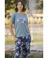 Çiçek ve Yaprak Desenli ve Baskılı Pijama Takımı