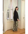 Çiçek Yaprak ve Etnik Desenli Dantelli 3lü Pijama Takımı