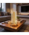 Dalgalı Silindirik Kristal Çizgili Model LED Masa Lambası – Gold Tabanlı, Dokunmatik, 3 Renk Işık Modlu, Şarjlı Modern Dekoratif Gece Lambası