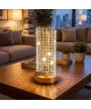 Dalgalı Silindirik Kristal Kareli Model LED Masa Lambası – Gold Tabanlı, Dokunmatik, 3 Renk Işık Modlu, Şarjlı Modern Dekoratif Gece Lambası