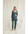 Dantelli Önü Düğmeli Hamile Lohusa 3lü Viskon Pijama Takımı