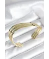 Eğik Şerit Model Gold Renk Pirinç Kadın Bileklik TJ-BB8019