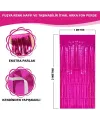 Ekstra Metalize Parlak Saçaklı Arka Fon Perde Fuşya