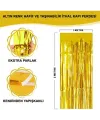 Ekstra Metalize Parlak Saçaklı Arka Fon Perde Gold