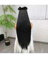 Ekstra Uzun Siyah Fiber Sentetik Düz Tül Peruk