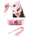Fantezi Deri Seksi Pembe Kedi Maske Kelepçe Kırbaç Seti ( 3lü set) IEG5368
