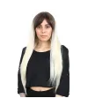 Fiber Sentetik Uzun Düz Kahküllü Peruk - Küllü Açık Kahve / Platin Ombreli