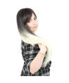 Fiber Sentetik Uzun Düz Kahküllü Peruk - Küllü Siyah / Platin Ombreli