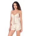 Fildişi Saten Babydoll Şort Takımı