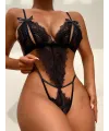 Fiyonklu Dantelli Siyah Fantezi Body