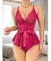Fuşya Dantel İşlemeli Kurdelalı Fantezi Tül Babydoll