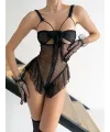 Göğüs Dekolteli Fantezi Siyah Tül Transparan Babydoll