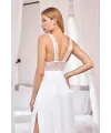 Göğüs ve Sırt Dekolteli Dantelli ve Yırtmaçlı Saten Gecelik