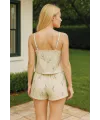 Gri Çiçek Desenli Askılı Şortlu Pijama Takımı