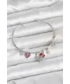 Gül Charmlı Gümüş Renk Pirinç Kadın Bileklik TJ-BB8044