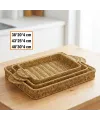 İç İçe Geçebilen 3’lü Dikdörtgen Plastik Rattan Tepsi Seti–Hasır Görünümlü Çok Amaçlı Servis ve Sunum Tepsileri