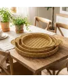 İç İçe Geçebilen 3’lü Yuvarlak Plastik Rattan Tepsi Seti–Hasır Görünümlü Çok Amaçlı Servis ve Sunum Tepsileri