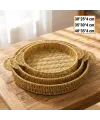 İç İçe Geçebilen 3’lü Yuvarlak Plastik Rattan Tepsi Seti–Hasır Görünümlü Çok Amaçlı Servis ve Sunum Tepsileri