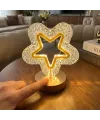 İçi Boş Yıldız Şeklinde Kristal LED Masa Lambası – Dokunmatik, 3 Renk Işık Modlu, Şarjlı Mini Dekoratif Gece Lambası