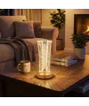 İki Yandan Kavisli Silindirik Geometrik Çizgi Model Kristal LED Masa Lambası – Dokunmatik, 3 Renk Işık Modlu, Şarjlı Dekoratif Gece Lambası