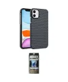 ieg™ iPhone 11 Kılıf Doruk Serisi - Siyah 34D Hayalet Izgaralı Cam