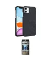 ieg™ iPhone 11 Kılıf Doruk Serisi - Siyah 34D Hayalet Izgaralı Cam