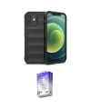 ieg™ iPhone 12 Kılıf Atlas Koleksiyonu - Siyah Bilvis 5in1 3D Magic Cam Ekran Koruyucu
